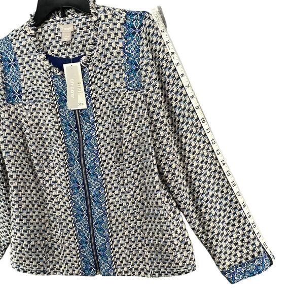 Chicos Tweed Blazer Jacket Womens M Blue Multi Full Zip Boho Preppy Career NEW - Picture 9 of 16